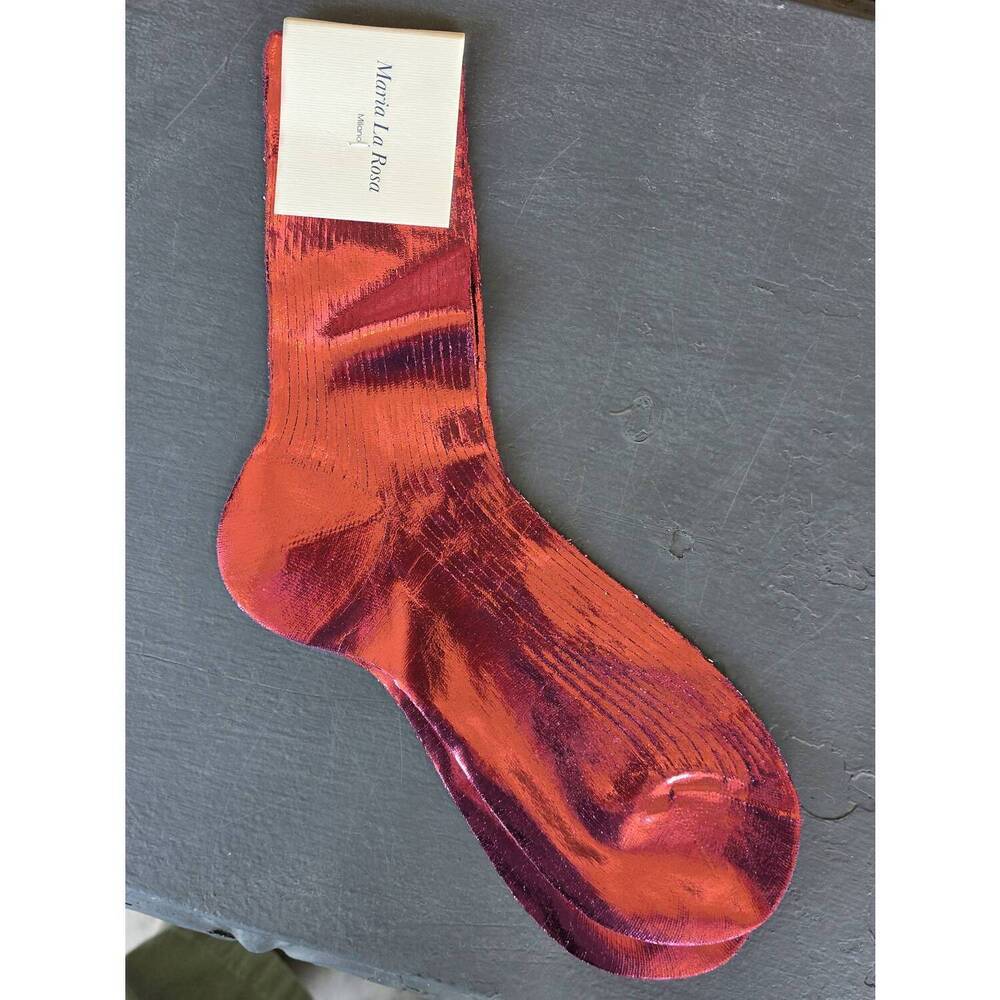 NEW MARIA LA ROSA women's laminated ribbed socks in fuschia